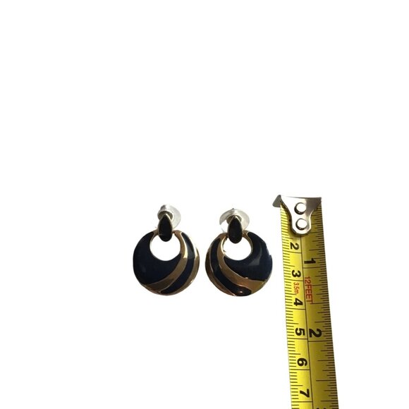 BEAUTIFUL WOMENS NAVY/GOLD TONE SMALL EARRING - Picture 2 of 3